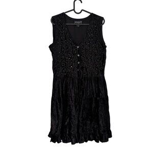 VTG Nostalgia Black Crushed Velvet Beaded Sequin Whimsygoth Dress Womens Small